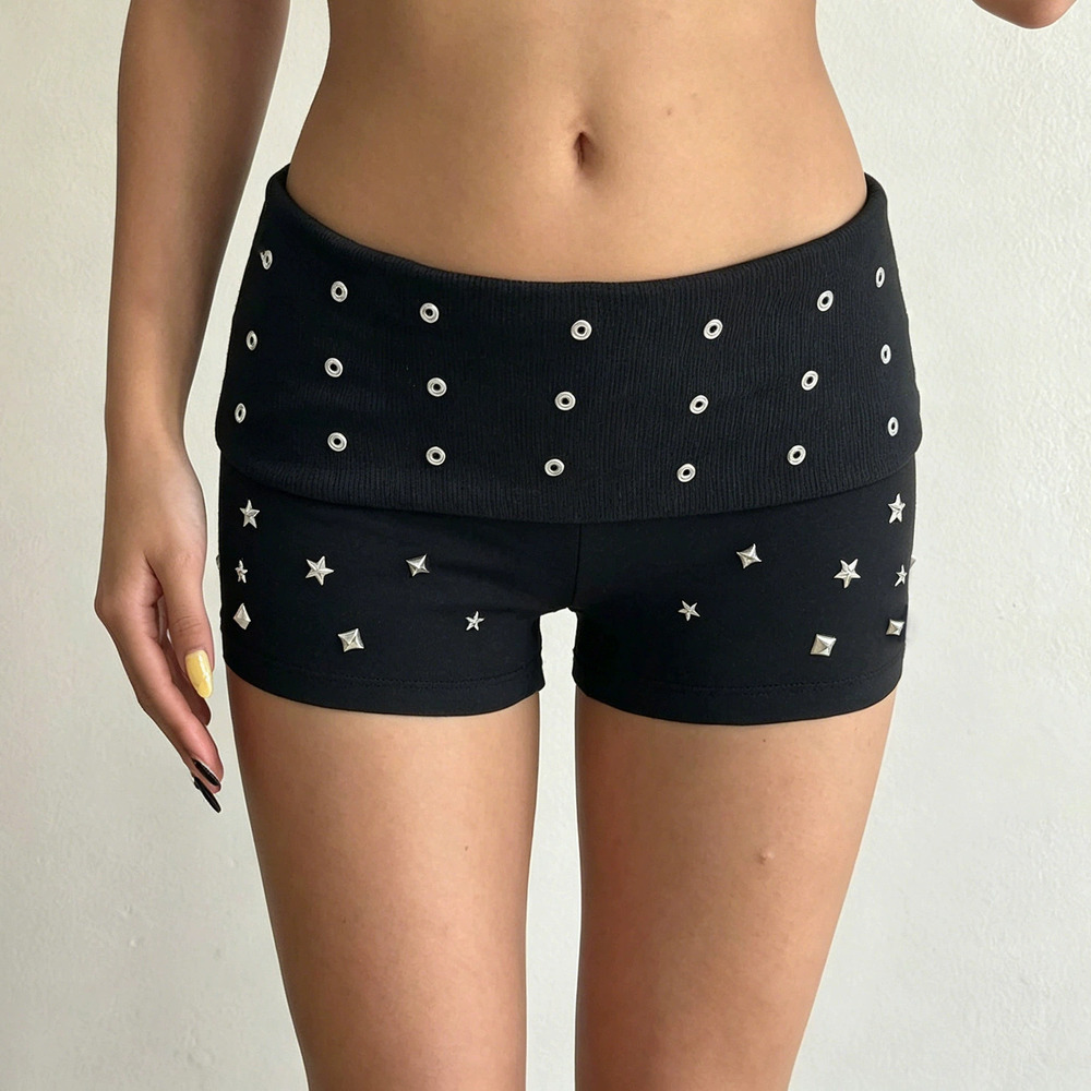Zara Y2K Dark Streetwear Rivet Eyelet Folded Waist Shorts